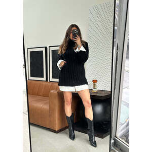 12th Tribe Allison Black Long Sleeve Knit Mini Dress Size SS